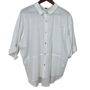 Eileen Fisher Shirt White Button Down Collared Large‎ Capsule Classic Minimal